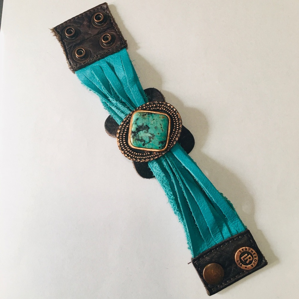 ❌🛑SOLD🛑❌Leather & Turquoise bracelet by Leather Rock